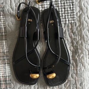 Zara Black and Gold Slingback Sandals